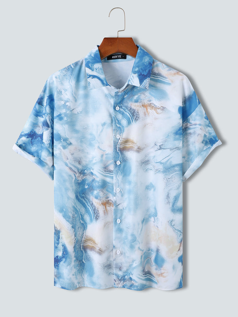 Blue & White Marble Pattern Printed Shirt