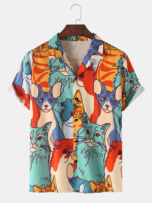 Multi Color Cat Pattern Printed Shirt