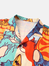 Multi Color Cat Pattern Printed Shirt