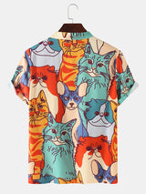 Multi Color Cat Pattern Printed Shirt