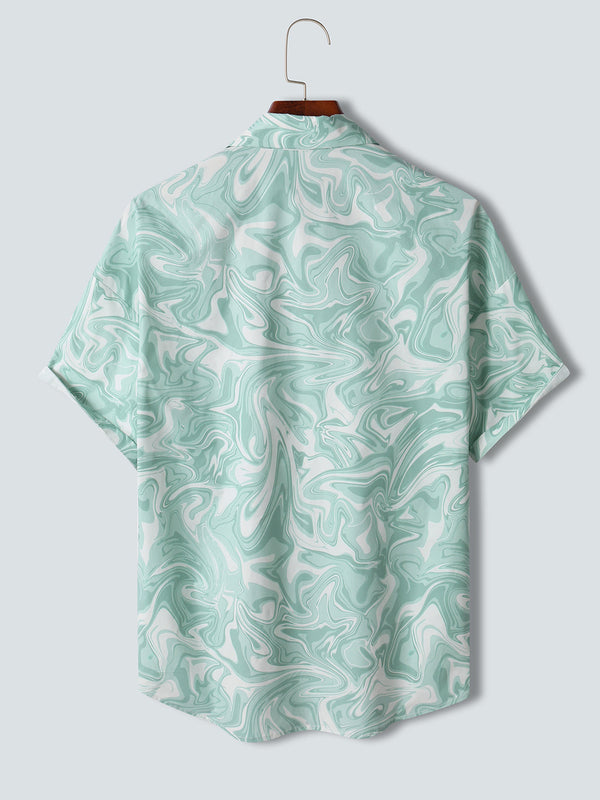 Mint Green & White Marble Pattern Printed Shirt