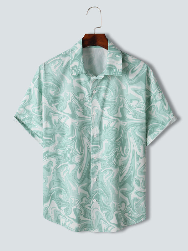 Mint Green & White Marble Pattern Printed Shirt