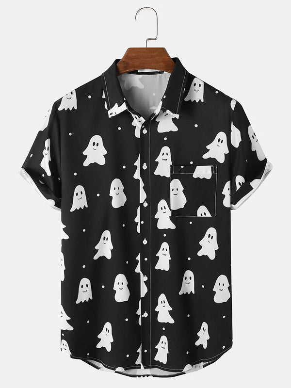 Black & White Ghost Pattern Printed Shirt