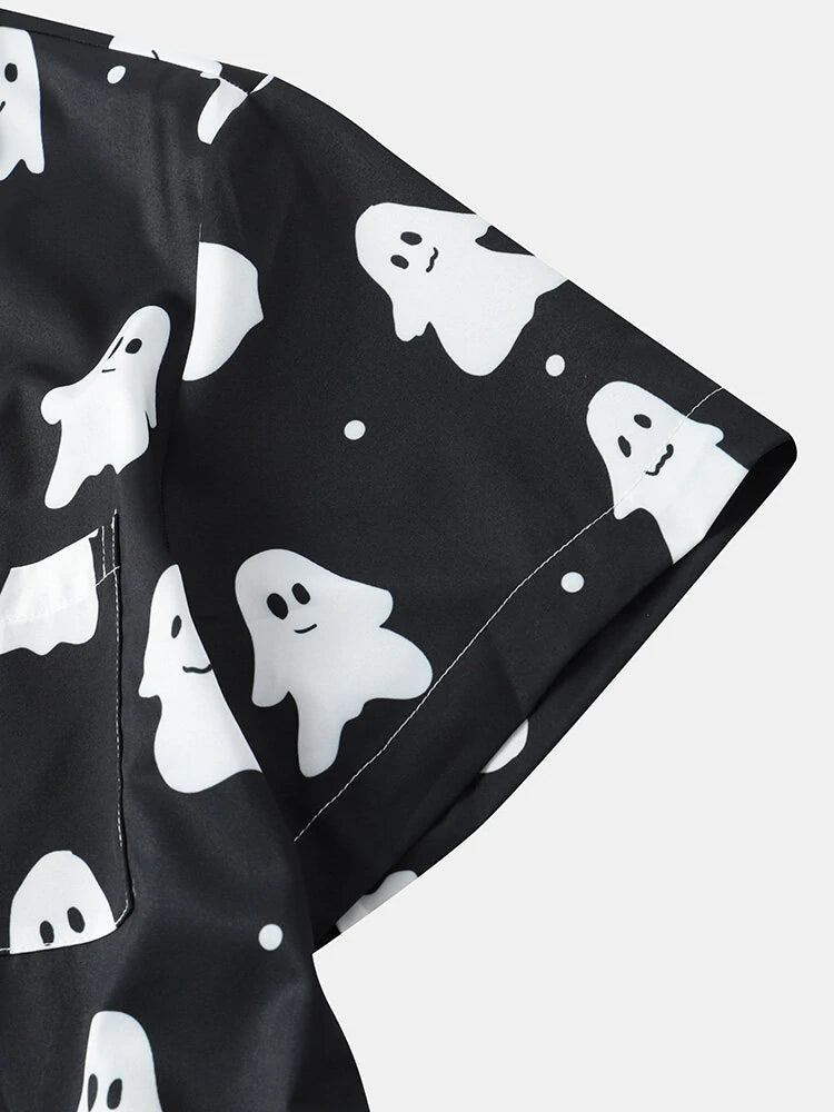 Black & White Ghost Pattern Printed Shirt