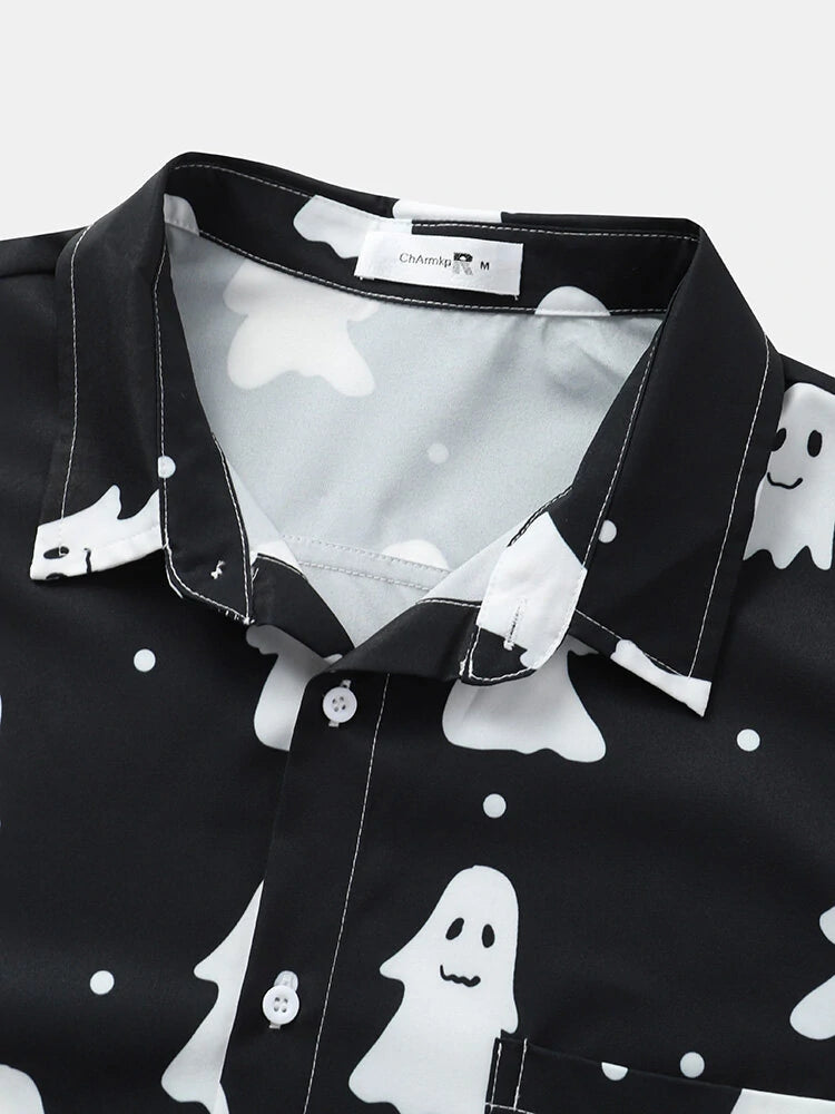 Black & White Ghost Pattern Printed Shirt