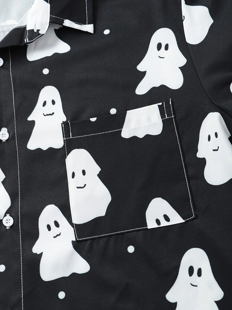 Black & White Ghost Pattern Printed Shirt