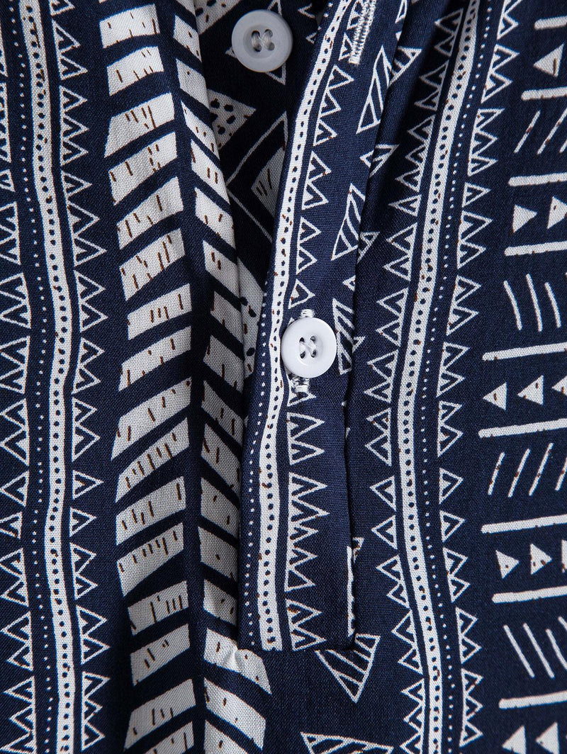 Navy Blue Ethnic Pattern Printed Shirt