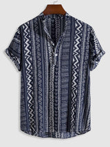 Navy Blue Ethnic Pattern Printed Shirt