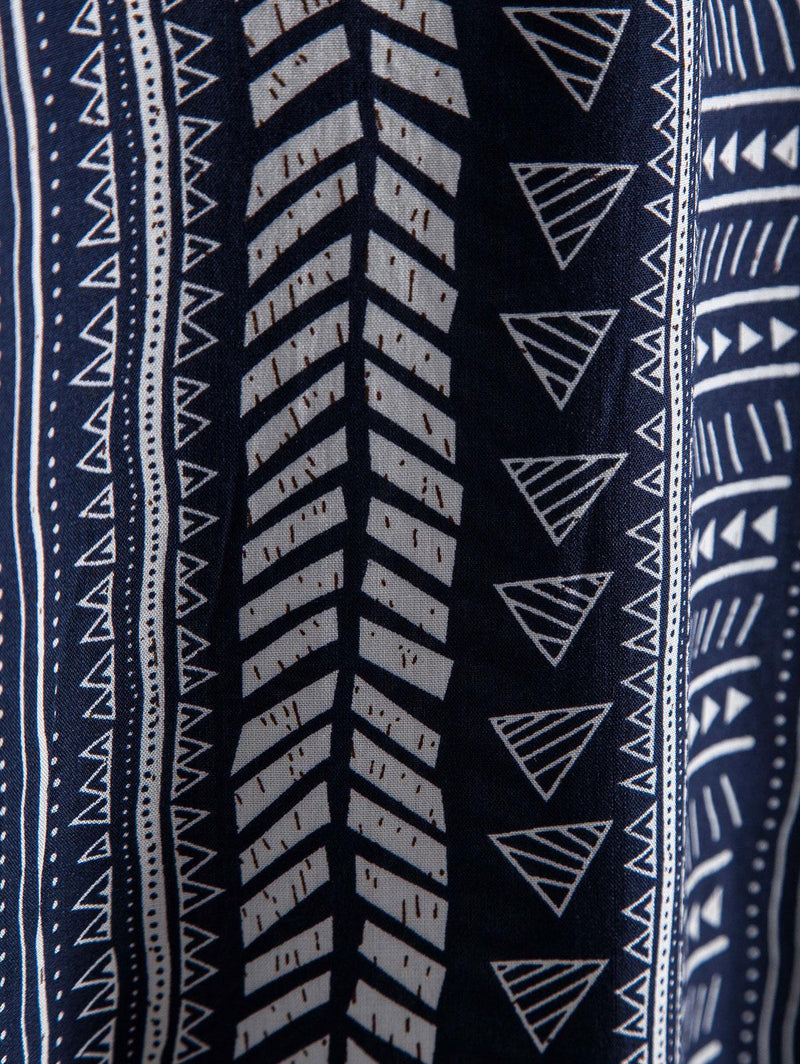 Navy Blue Ethnic Pattern Printed Shirt