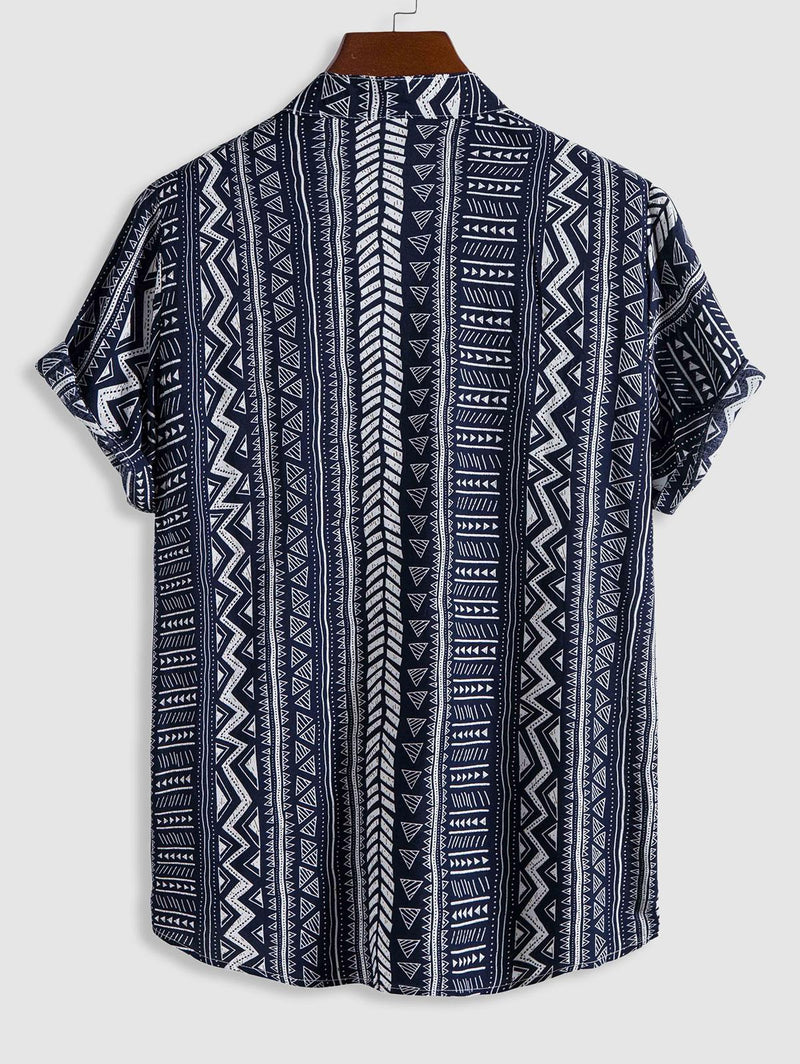 Navy Blue Ethnic Pattern Printed Shirt