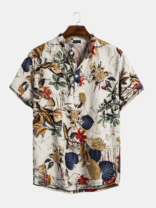 White Floral Pattern Printed Shirt