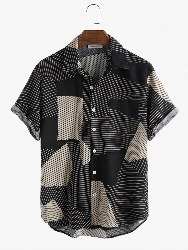 Black & Grey Geometric Pattern Printed Shirt