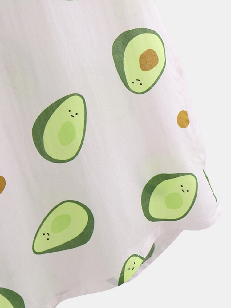 White & Green Avocado Pattern Printed Shirt