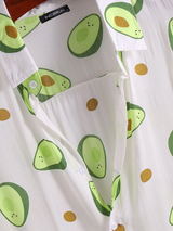 White & Green Avocado Pattern Printed Shirt