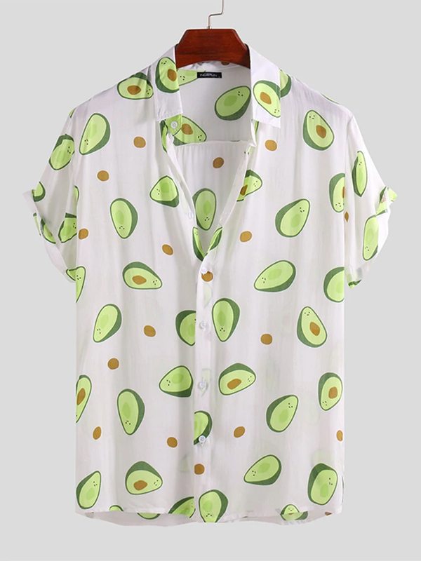 White & Green Avocado Pattern Printed Shirt