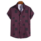 Men's Maroon Striped Short Sleeves Printed Shirt