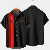 Men's Black & Red Short Sleeves Printed Shirt