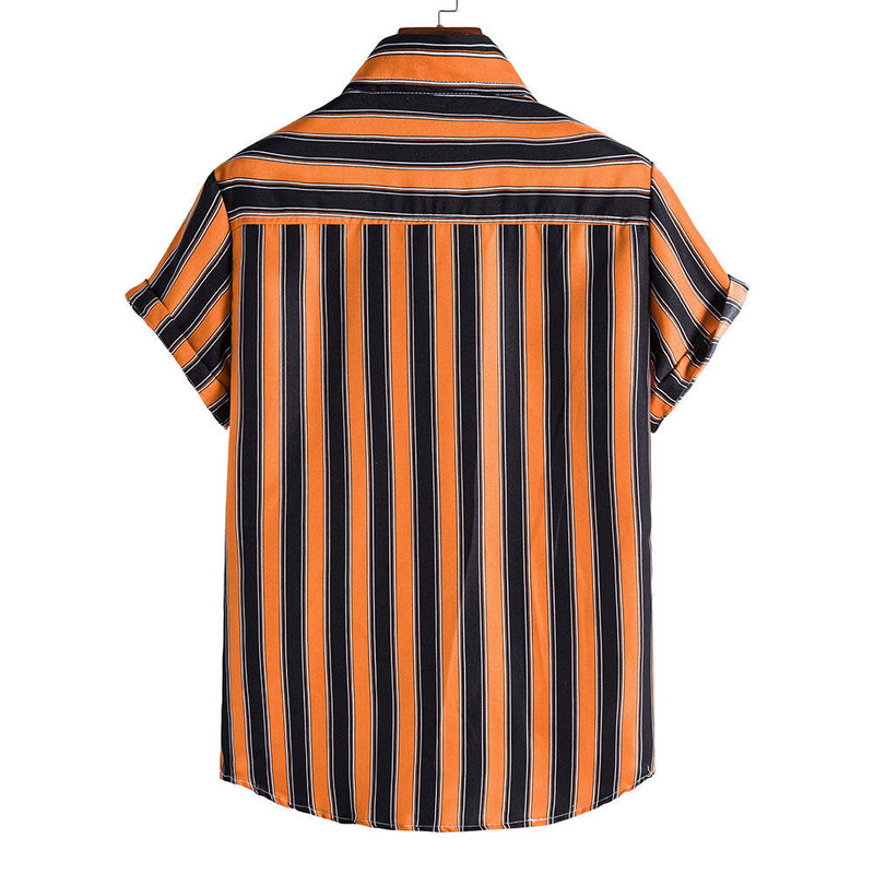 Men's Yellow & Black Striped Short Sleeves Printed Shirt