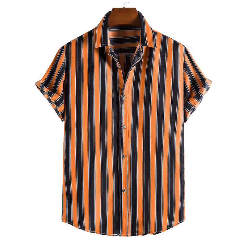 Men's Yellow & Black Striped Short Sleeves Printed Shirt