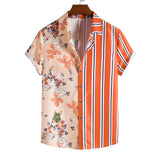 Men's Orange Flroal Short Sleeves Printed Shirt