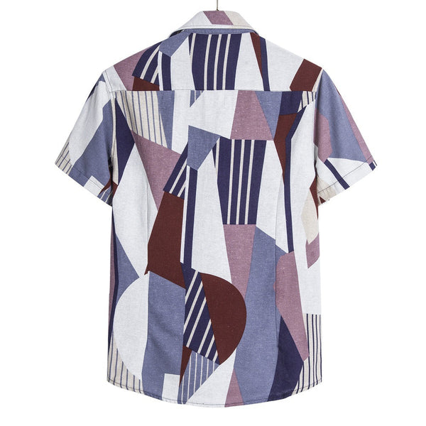 Men's Blue & White Abstract Pattern Short Sleeves Printed Shirt