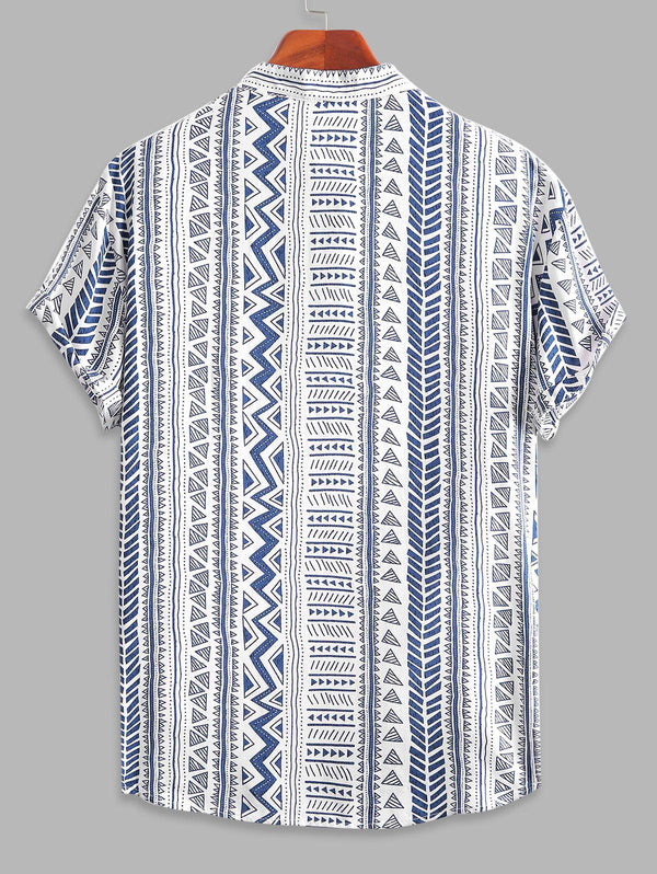 White And Blue Ethnic Pattern Printed Shirt