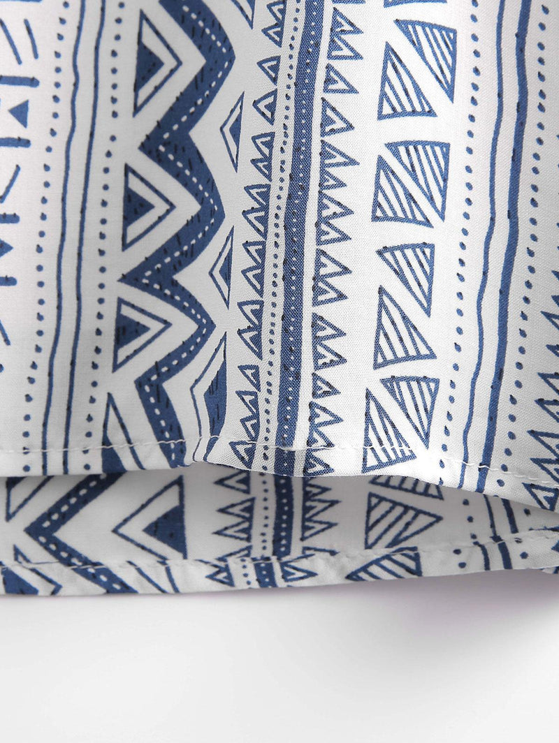 White And Blue Ethnic Pattern Printed Shirt