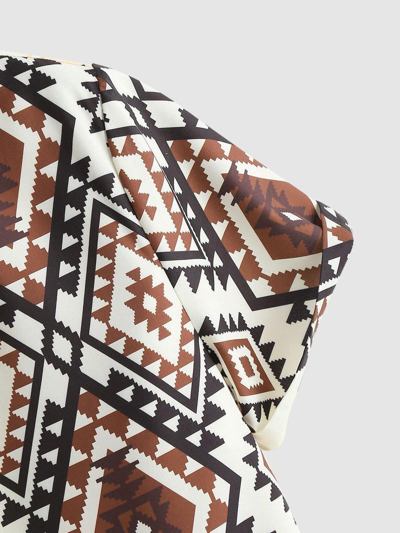 White And Brown Ethnic Pattern Printed Shirt