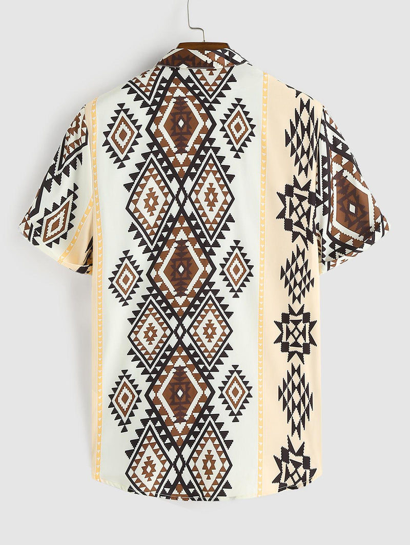 White And Brown Ethnic Pattern Printed Shirt