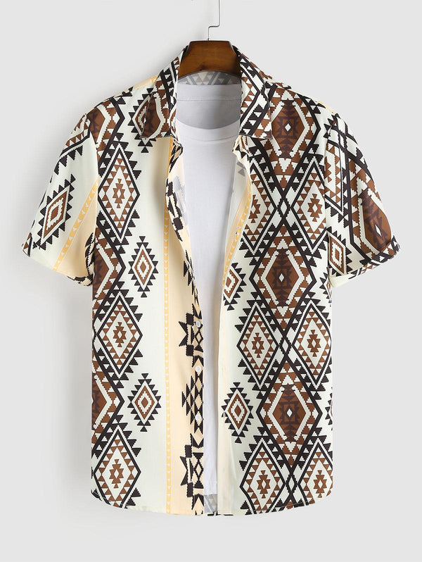 White And Brown Ethnic Pattern Printed Shirt