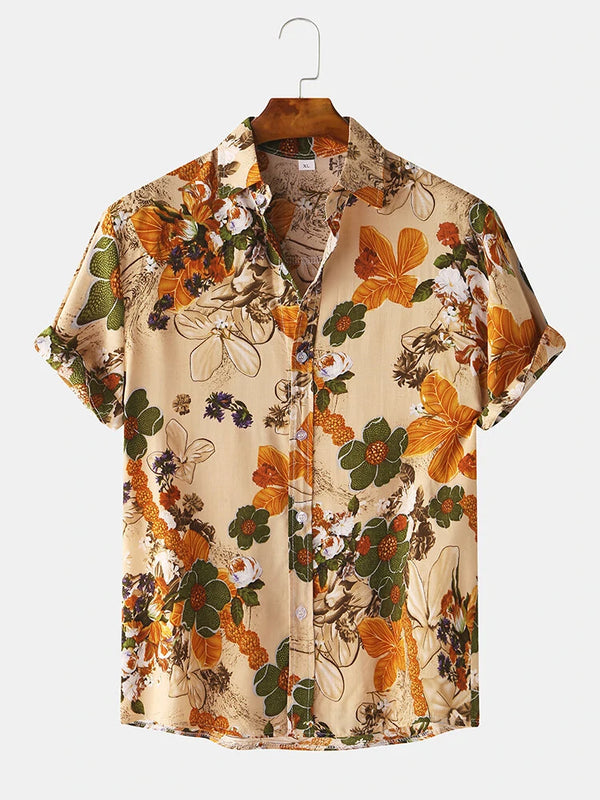 Beige And Yellow Floral Pattern Printed Shirt