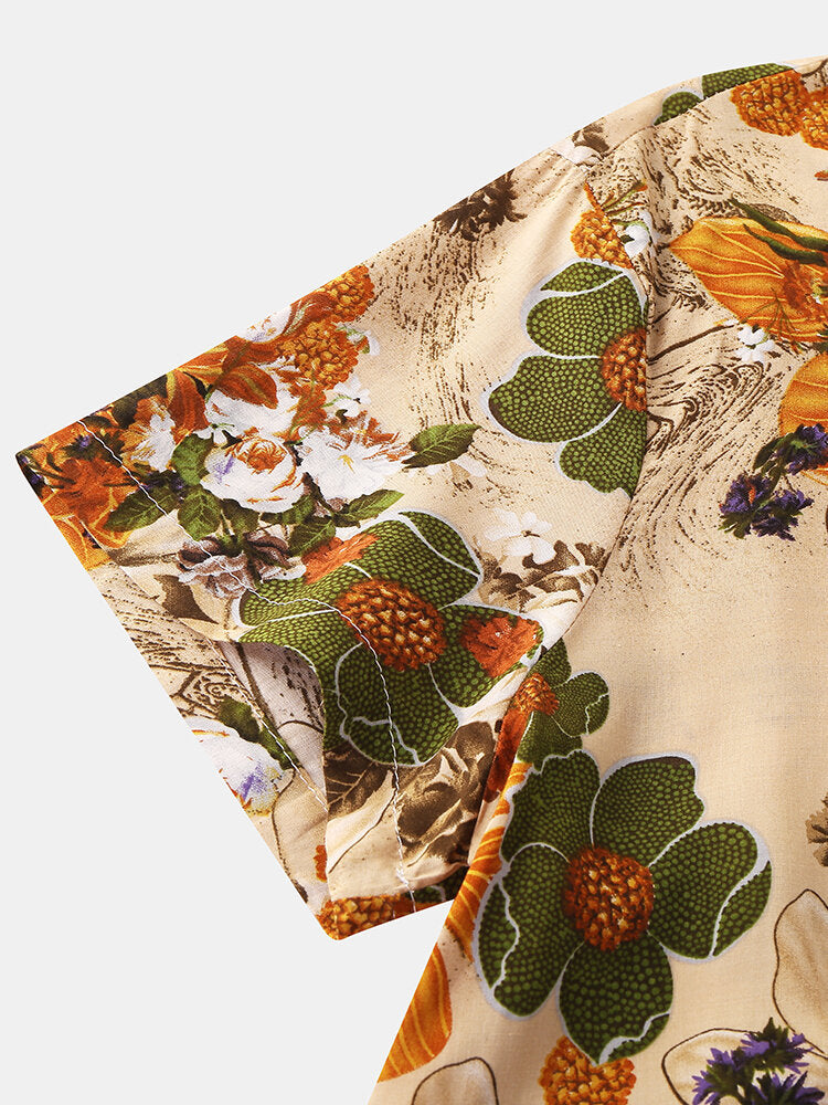 Beige And Yellow Floral Pattern Printed Shirt