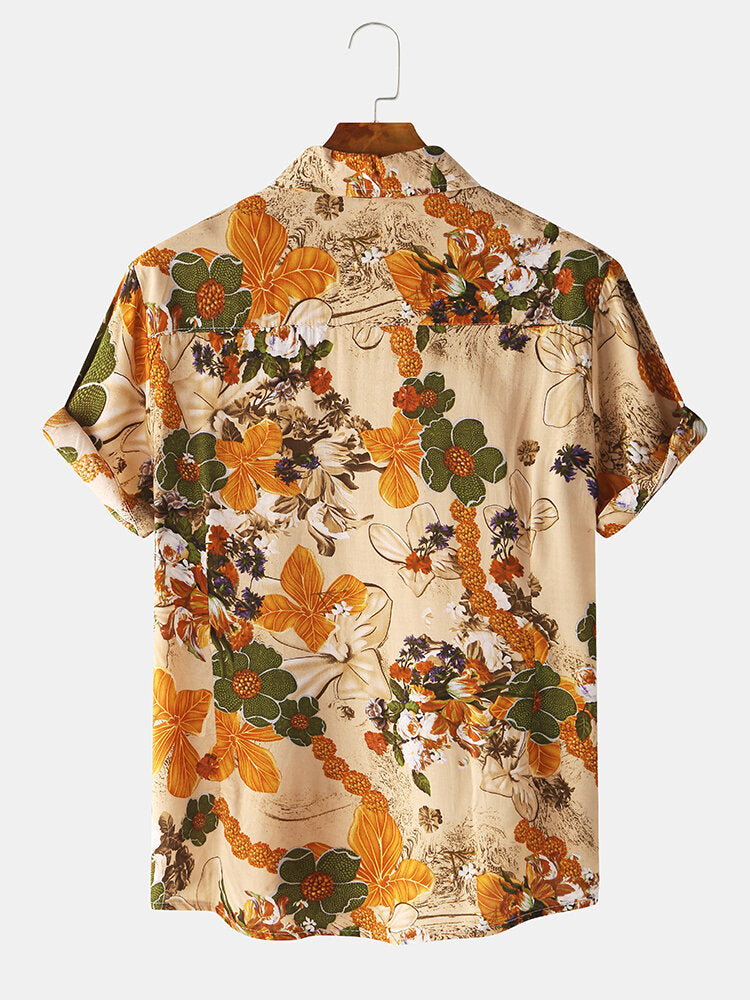 Beige And Yellow Floral Pattern Printed Shirt