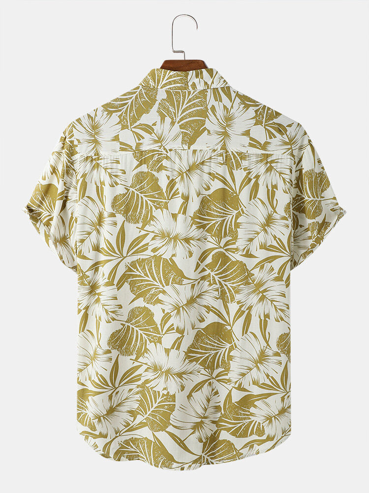 Green & White Leaf Pattern Printed Shirt