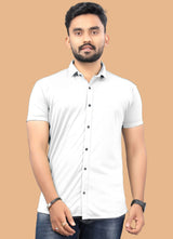 White Plain Casual Lycra Shirt