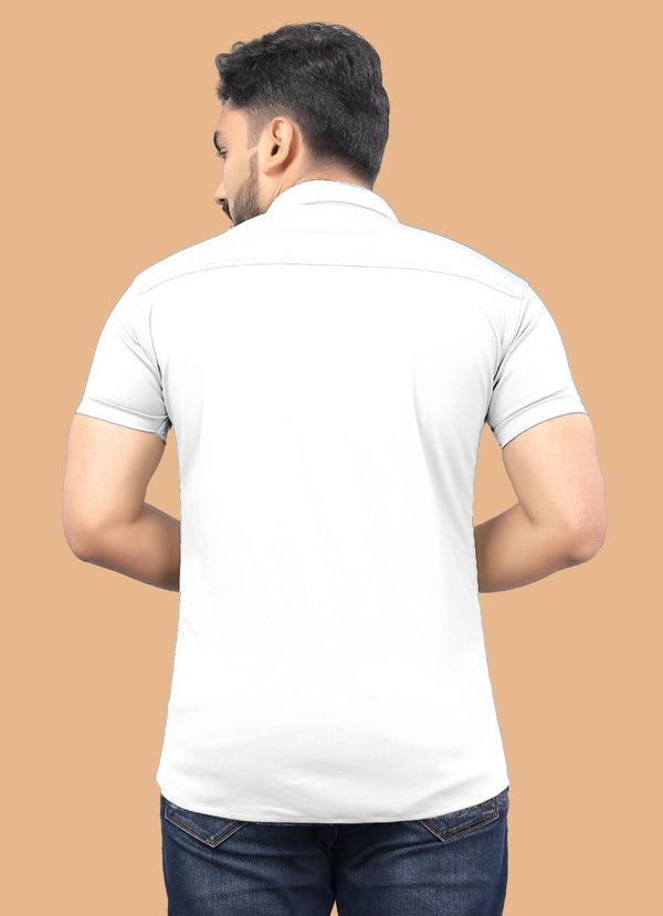 White Plain Casual Lycra Shirt