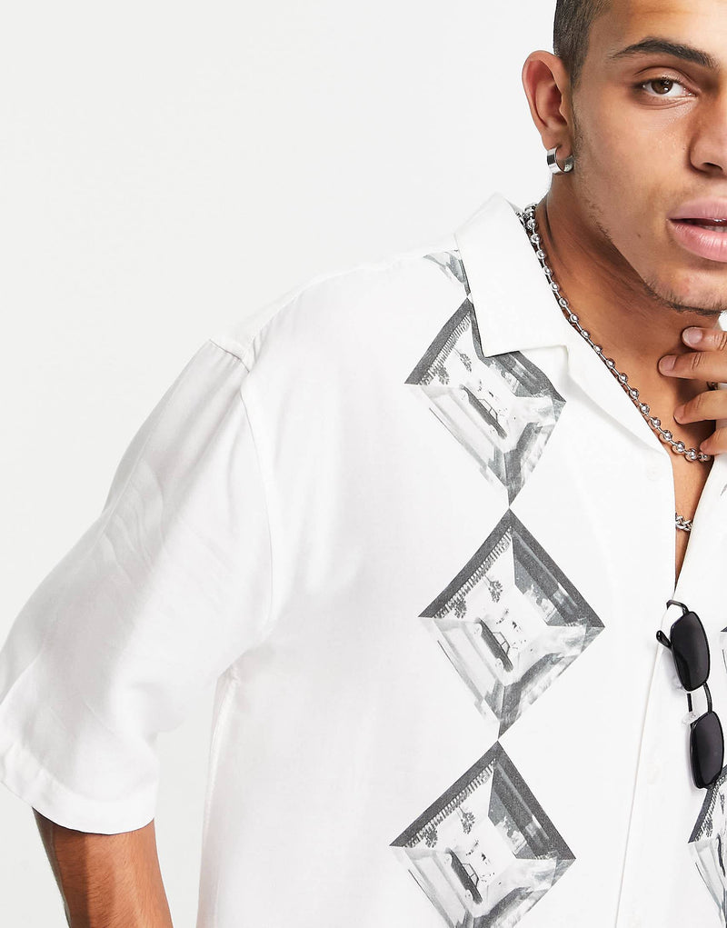 TOPMAN PLACEMENT PRINT SHIRT IN WHITE