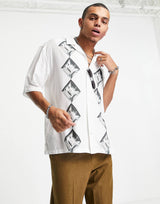 TOPMAN PLACEMENT PRINT SHIRT IN WHITE