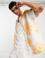 PREMIUM RELAXED REVERE SHIRT IN WHITE WITH FLORAL PRINT