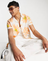 PREMIUM RELAXED REVERE SHIRT IN WHITE WITH FLORAL PRINT