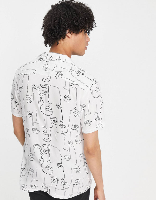 PREMIUM REVERE ONE BUTTON SHIRT WITH WHITE SCRIBBLE FACE PRINT