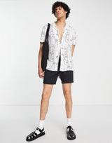 PREMIUM REVERE ONE BUTTON SHIRT WITH WHITE SCRIBBLE FACE PRINT