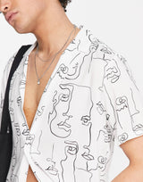 PREMIUM REVERE ONE BUTTON SHIRT WITH WHITE SCRIBBLE FACE PRINT