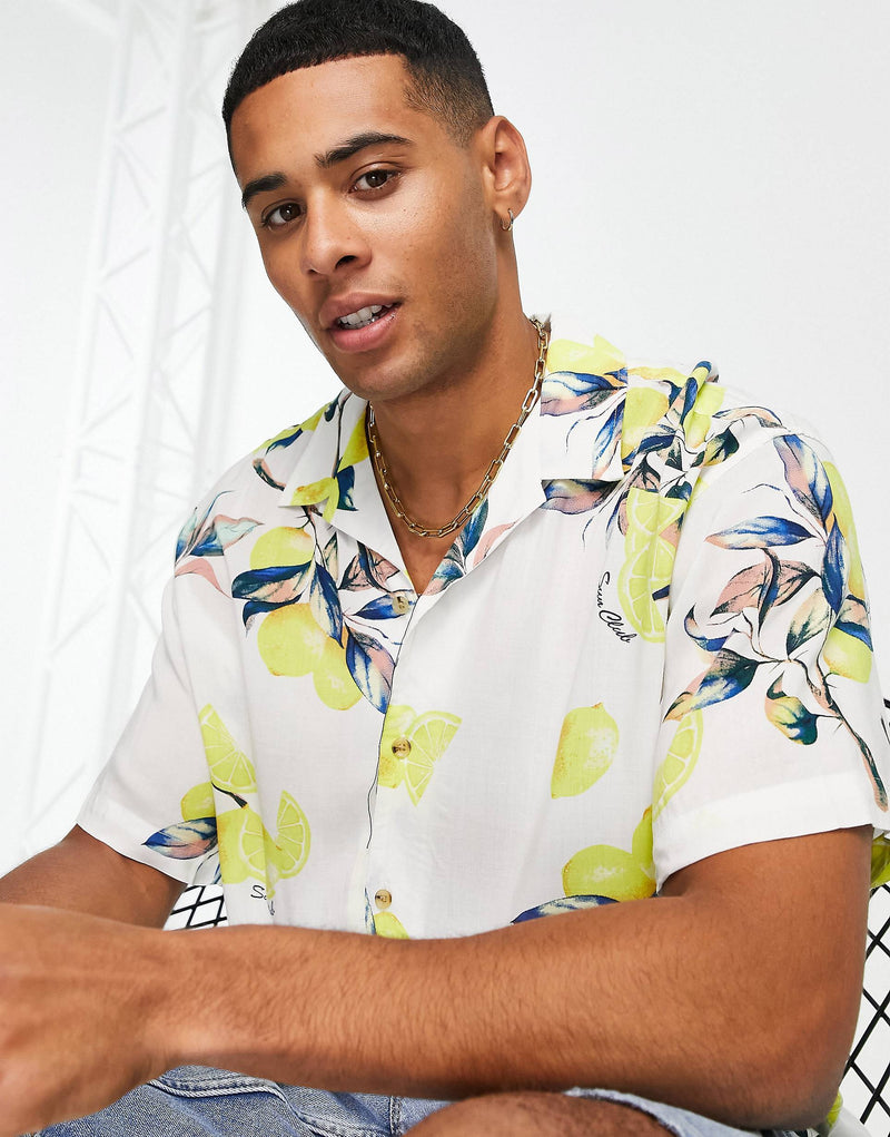 ORIGINALS REVERE COLLAR SHIRT IN LEMON PRINT