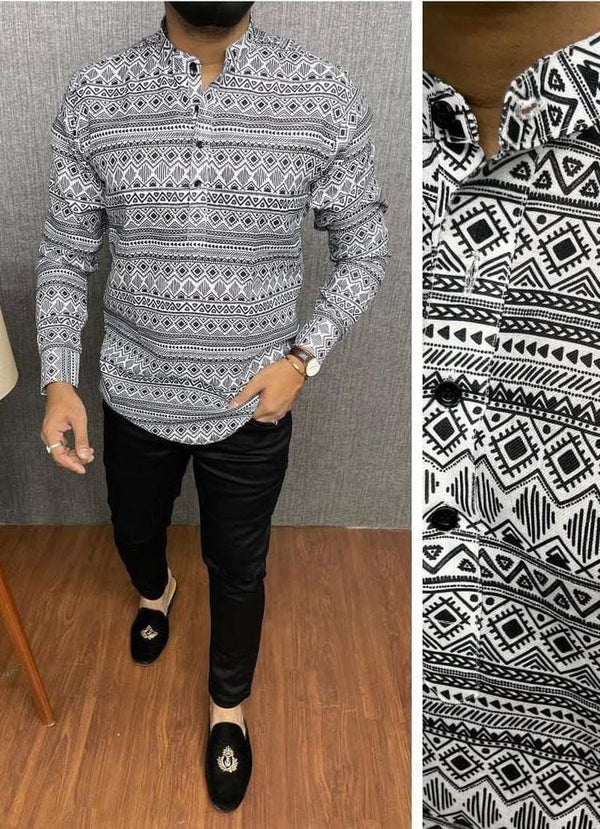 Black & White Ethnic Pattern Printed Kurta Shirts