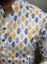 White Geometric Pattern Printed Kurta Shirts