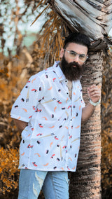 WHITE SUSHI PATTERN DIGITAL PRINTED SHIRT