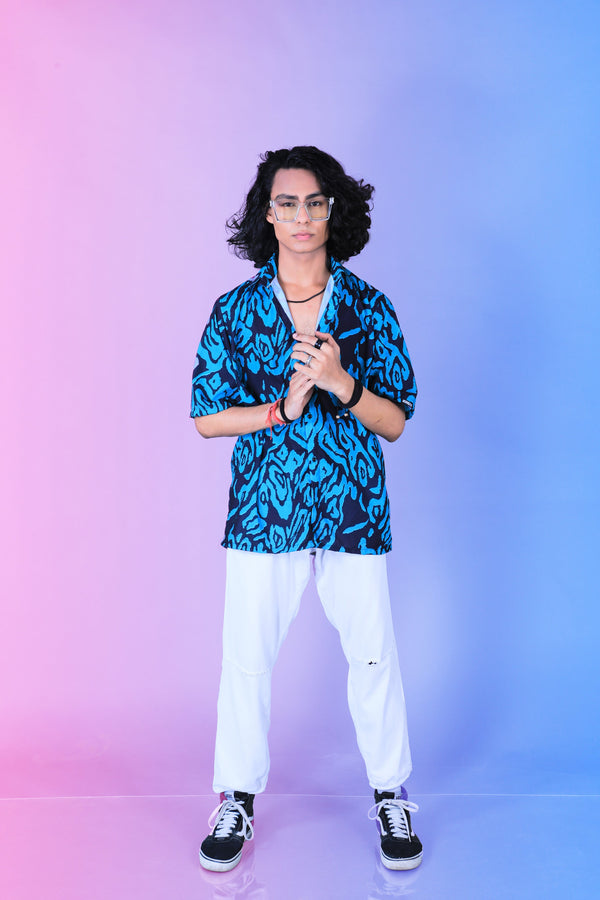 BLUE ZEEBRA PATTERN DIGITAL PRINTED SHIRT