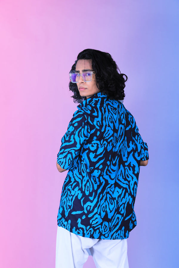 BLUE ZEEBRA PATTERN DIGITAL PRINTED SHIRT