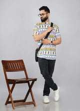 White & Yellow Ethnic Pattern Printed Kurta Shirts